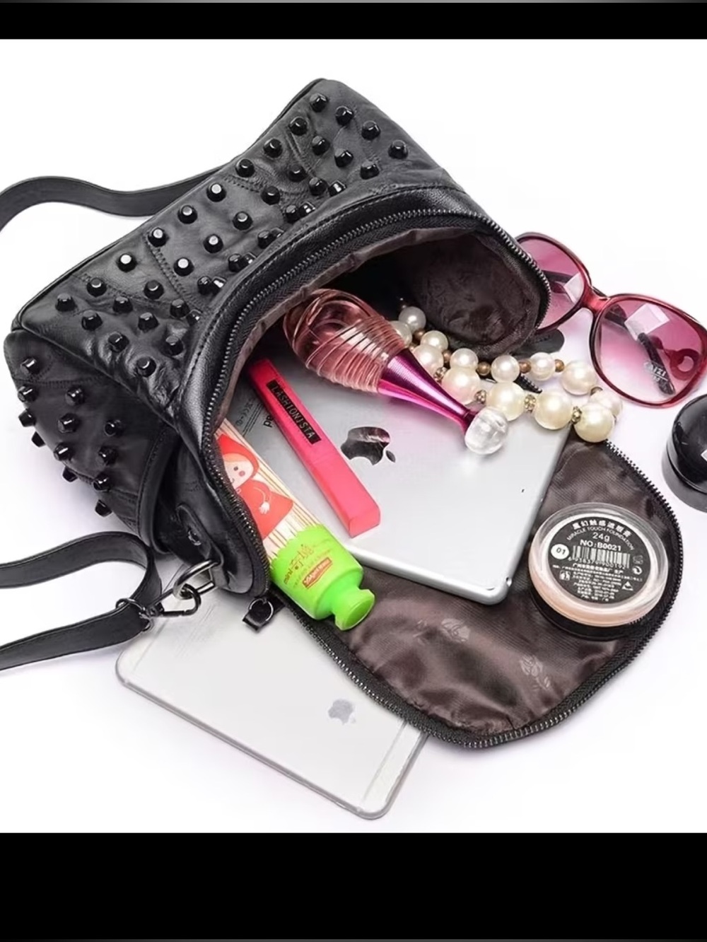 (A10) Studded Lambskin Leather Crossbody Bag - Picture 10 of 12